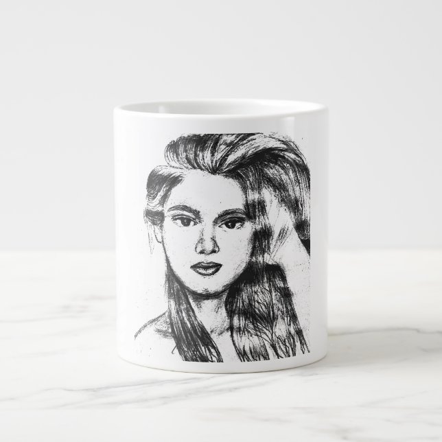 Realistic pencil portrait of a woman  jumbo mugg (Framsidan)