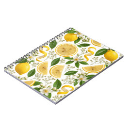 Realistic Pressed Lemon & Botanical Floral Pattern Anteckningsbok