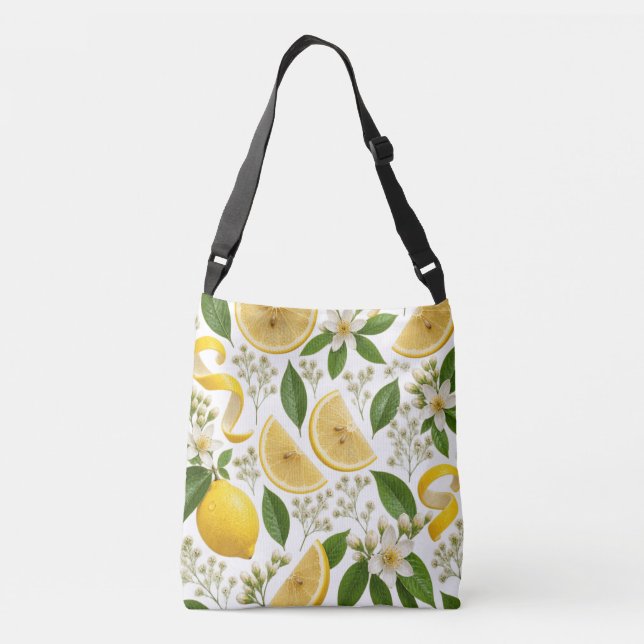 Realistic Pressed Lemon & Botanical Floral Pattern Axelväska (Baksida)