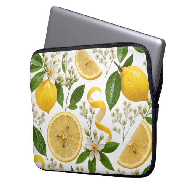 Realistic Pressed Lemon & Botanical Floral Pattern Laptop Fodral (Framsidan Vänster)