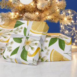 Realistic Pressed Lemon & Botanical Floral Pattern Presentpapper