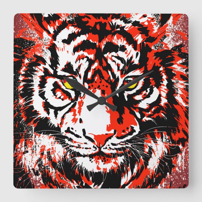 Realistic Red Tiger Head - Red Tiger Clock Fyrkantig Klocka (Framsida)
