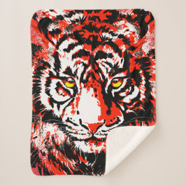 Realistic Red Tiger Head Sherpa Blanket