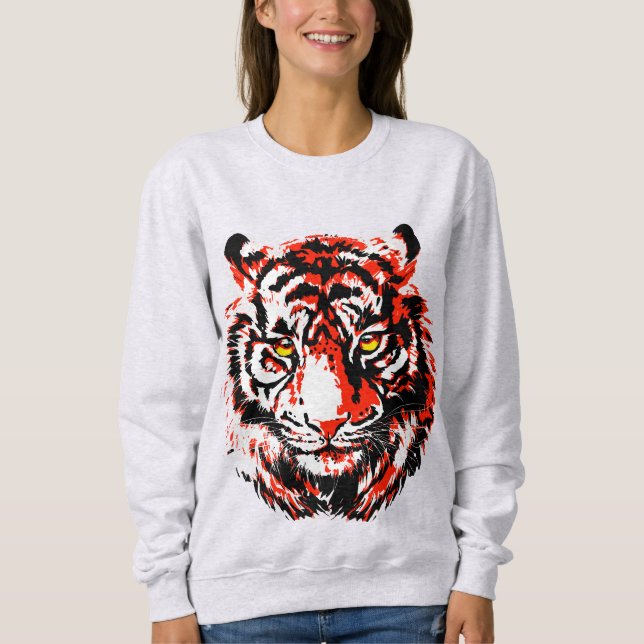 Realistic Red Tiger Head Sweatshirt - Tiger Ansikt T Shirt (Framsida)