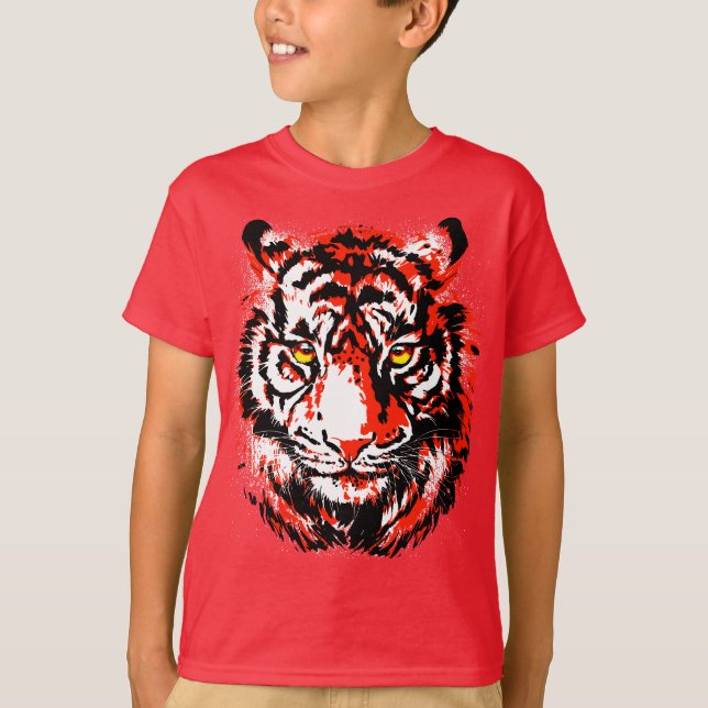 Realistic Red Tiger Head T-Shirt för barn (Framsida)