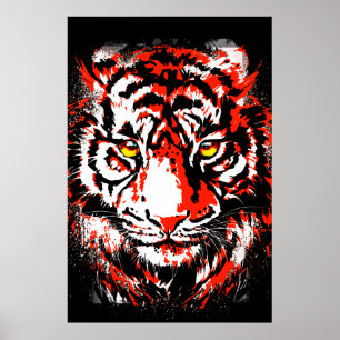 Realistic Red Tiger Head - Tiger Poster