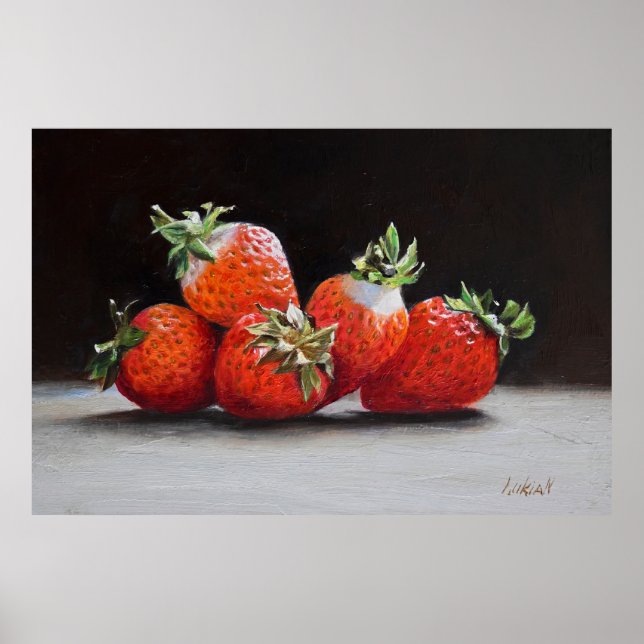 Realistic Strawberries Still Life Oil Painting Poster (Framsidan)