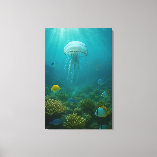 Realistic Underwater Jellyfish in Zakynthos Canvastryck (Framsida)