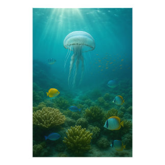 Realistic Underwater Jellyfish in Zakynthos Fototryck
