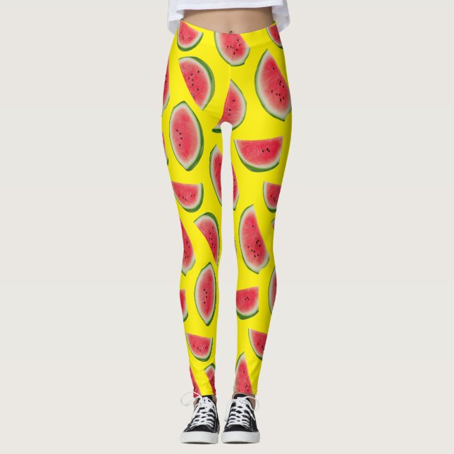 Realistic Watermelon Slice Pattern Design Leggings (Framsida)