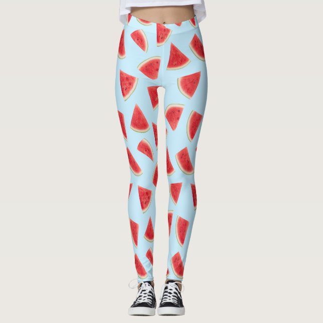 Realistic Watermelon Slice Summer Pattern Leggings (Framsida)