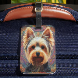 Realistic Yorkshire Terrier Hund Colorful Gräns Bagagebricka