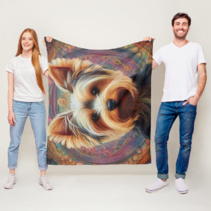 Realistic Yorkshire Terrier Hund Colorful Gräns Fleecefilt