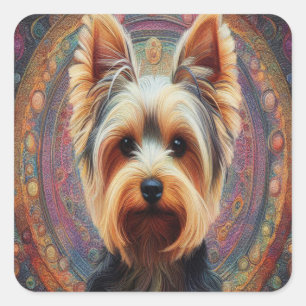 Realistic Yorkshire Terrier Hund Colorful Gräns Fyrkantigt Klistermärke