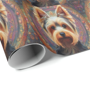 Realistic Yorkshire Terrier Hund Colorful Gräns Presentpapper