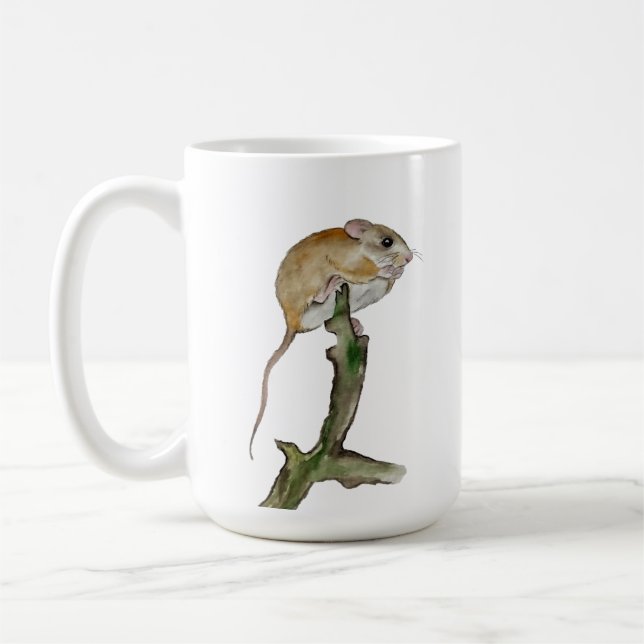 Realistisk akvarellmus i ett träd kaffemugg (Vänster)