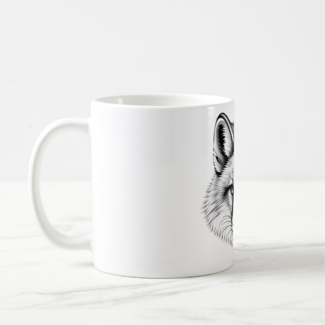 Realistisk arktisk rävdyna, svart och vit T-skirt Kaffemugg (Vänster)