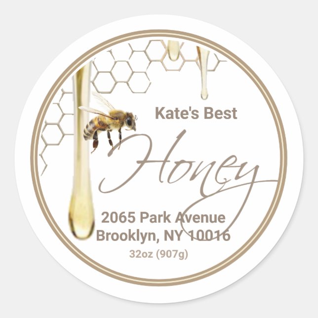 Realistisk bihoneycomb Honungsdroppsetikett vit Runt Klistermärke (Framsida)