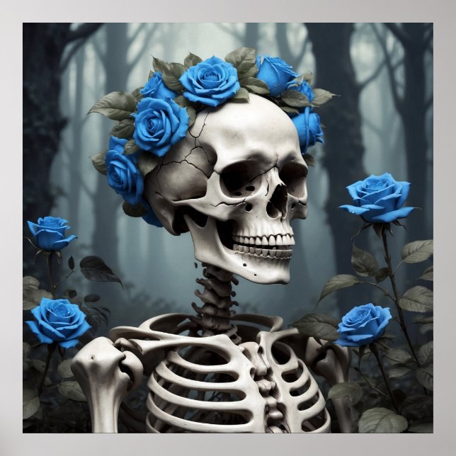 Realistisk Blue Ro Blommigt Skeleton Poster (Framsidan)