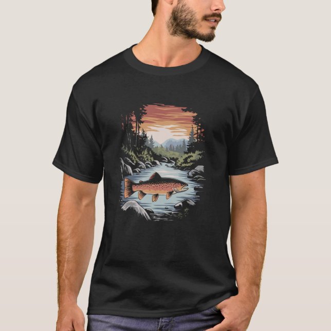 Realistisk Brun Forell Fiske Design T Shirt (Framsida)