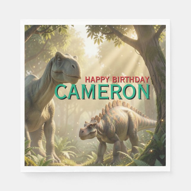Realistisk dinosaur födelsedagsfest pappersservett (Framsidan)