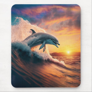 Realistisk dolfin Jumping Ocean Sunset Kids Vuxen Musmatta