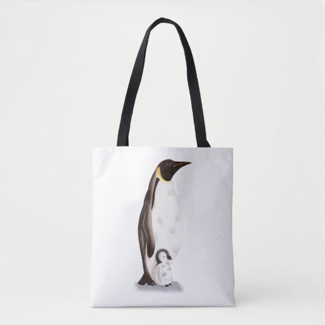 Realistisk Elegant Emperor Penguin med Baby Tygkasse (Framsida)