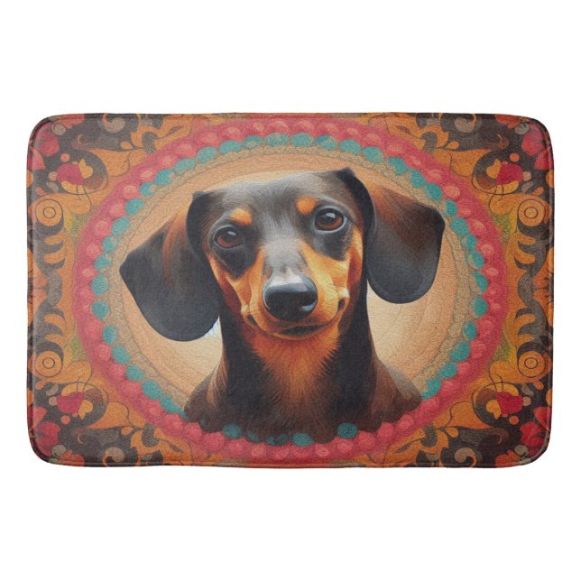 Realistisk färgfull Gräns Cute Dachshund Hund älsk Badrumsmatta (Framsidan)