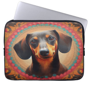Realistisk färgfull Gräns Cute Dachshund Hund älsk Laptop Fodral