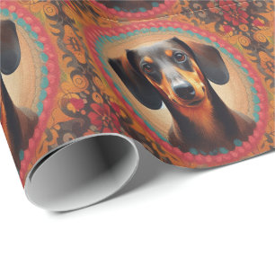 Realistisk färgfull Gräns Cute Dachshund Hund älsk Presentpapper