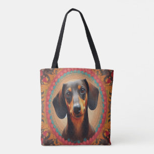 Realistisk färgfull Gräns Cute Dachshund Hund älsk Tygkasse