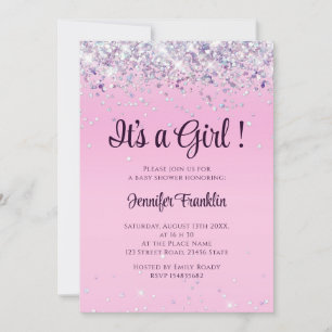 Realistisk glitter rosa ombre flicka baby shower inbjudningar