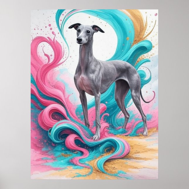 Realistisk Greyhound med neonfärgad bakgrund Poster (Framsidan)