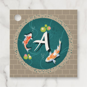 Realistisk Grönt Japansk koi Fish Pond Gåvor Etiketter