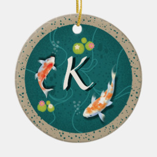 Realistisk Grönt Japansk koi Fish Pond Julgransprydnad Keramik
