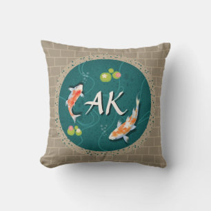 Realistisk Grönt Japansk koi Fish Pond Kudde