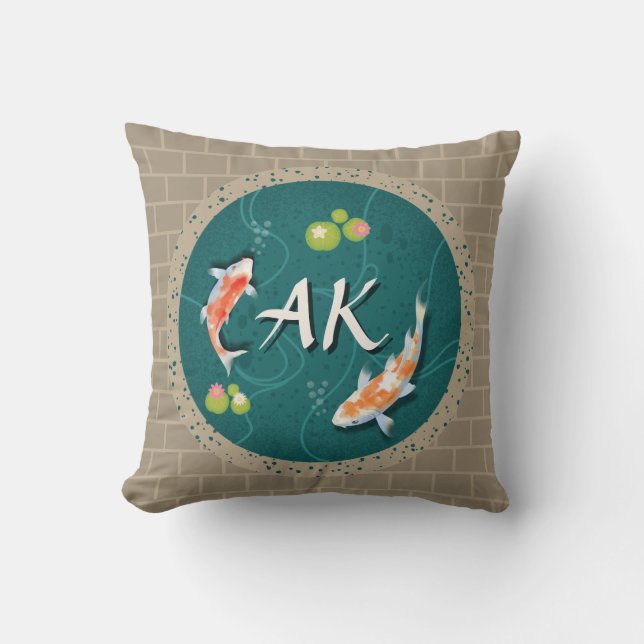 Realistisk Grönt Japansk koi Fish Pond Kudde (Framsida)
