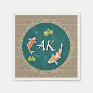 Realistisk Grönt Japansk koi Fish Pond Pappersservett