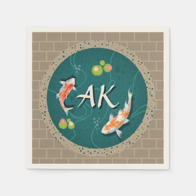 Realistisk Grönt Japansk koi Fish Pond Pappersservett (Framsidan)