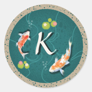 Realistisk Grönt Japansk koi Fish Pond Runt Klistermärke