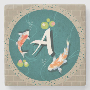 Realistisk Grönt Japansk koi Fish Pond Stenunderlägg