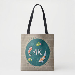 Realistisk Grönt Japansk koi Fish Pond Tygkasse