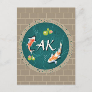 Realistisk Grönt Japansk koi Fish Pond Vykort