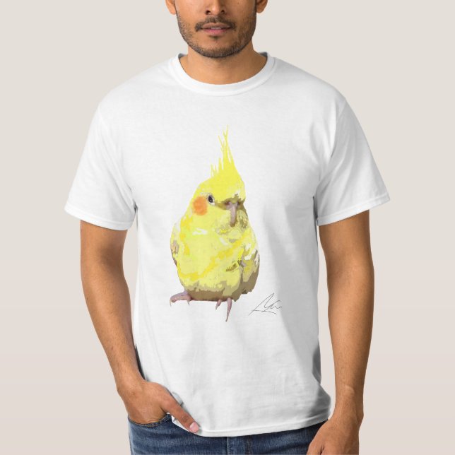 Realistisk Gult Cockatiel Bird Modern Art T Shirt (Framsida)