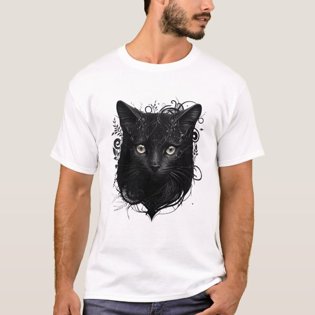 realistisk illustration av en svart katt t shirt (Framsida)