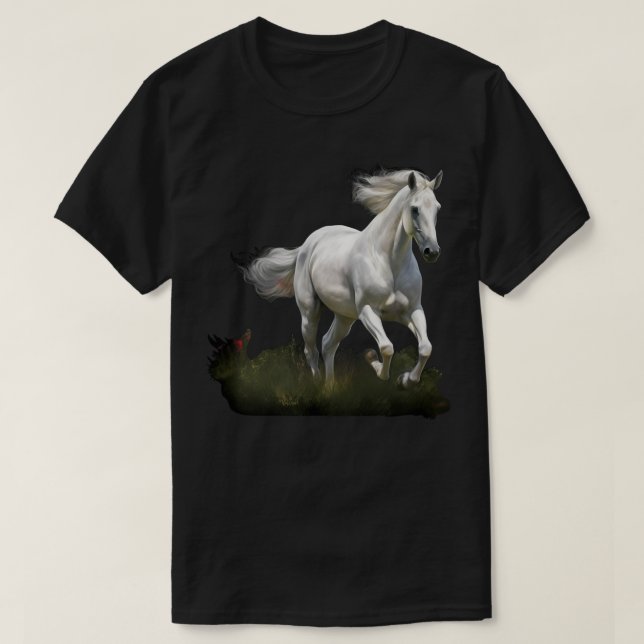 Realistisk målning av vit horse Stil i en skugga T Shirt (Design framsida)