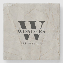 Realistisk marmor Trästruktur Monogram Bröllop Stenunderlägg
