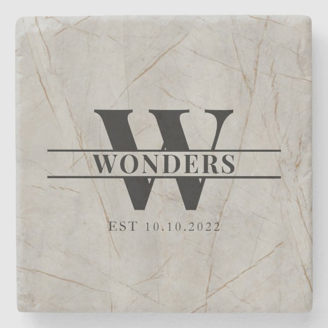 Realistisk marmor Trästruktur Monogram Bröllop Stenunderlägg (Framsidan)