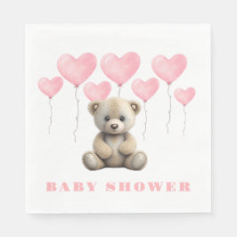 Realistisk Nalle Rosa Balloon Girl Baby Shower Pappersservett