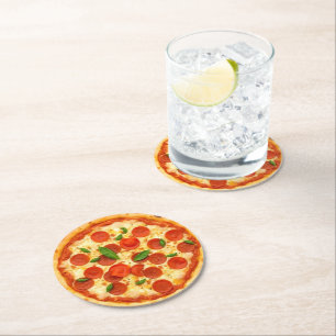 Realistisk Pepperoni Pizza Underlägg Papper Rund